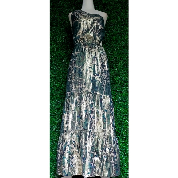 LAST ONE - J.Crew Collection one-shoulder cutout dress in floral Lurex® chiffon - Picture 6 of 13